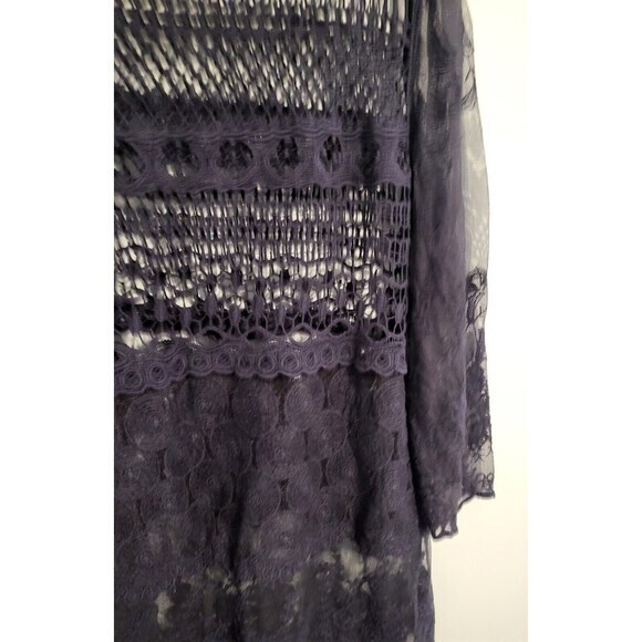 Chico's Blue Long Sleeve Crochet Bodice Sheer Sleeves Top  Blouse‎ Size 1 Medium - Picture 7 of 9
